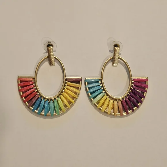 NEW Rainbow Gold Colorful Earrings Bohemian Festival Pride Summer Vacation - Picture 2 of 5